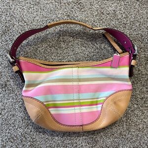 Coach Pink and Tan Striped Shoulder Bag